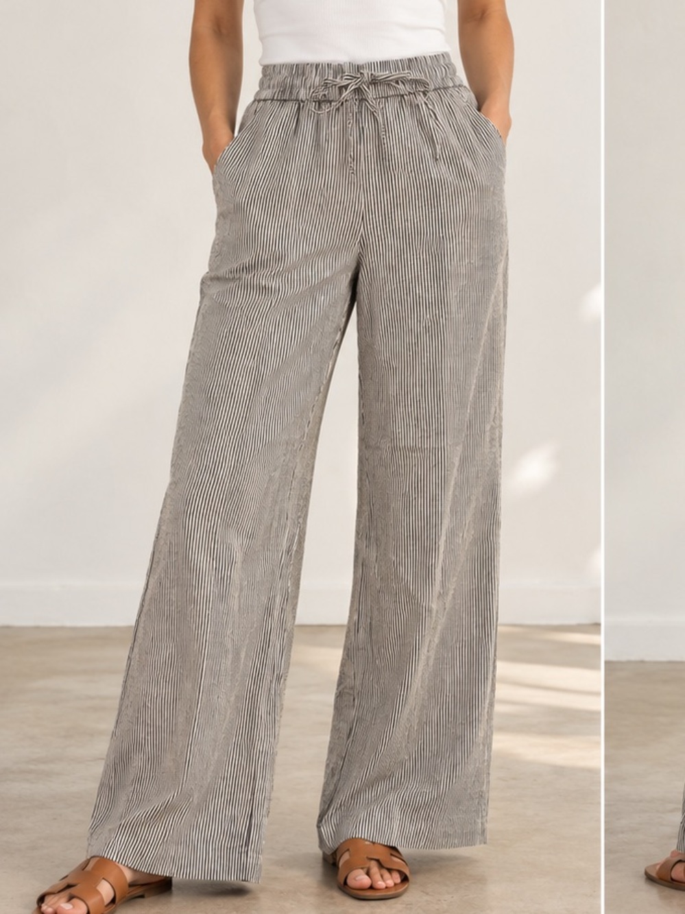 J.Crew Factory Linen Cotton Striped Wide Leg Drawstring Pants 10